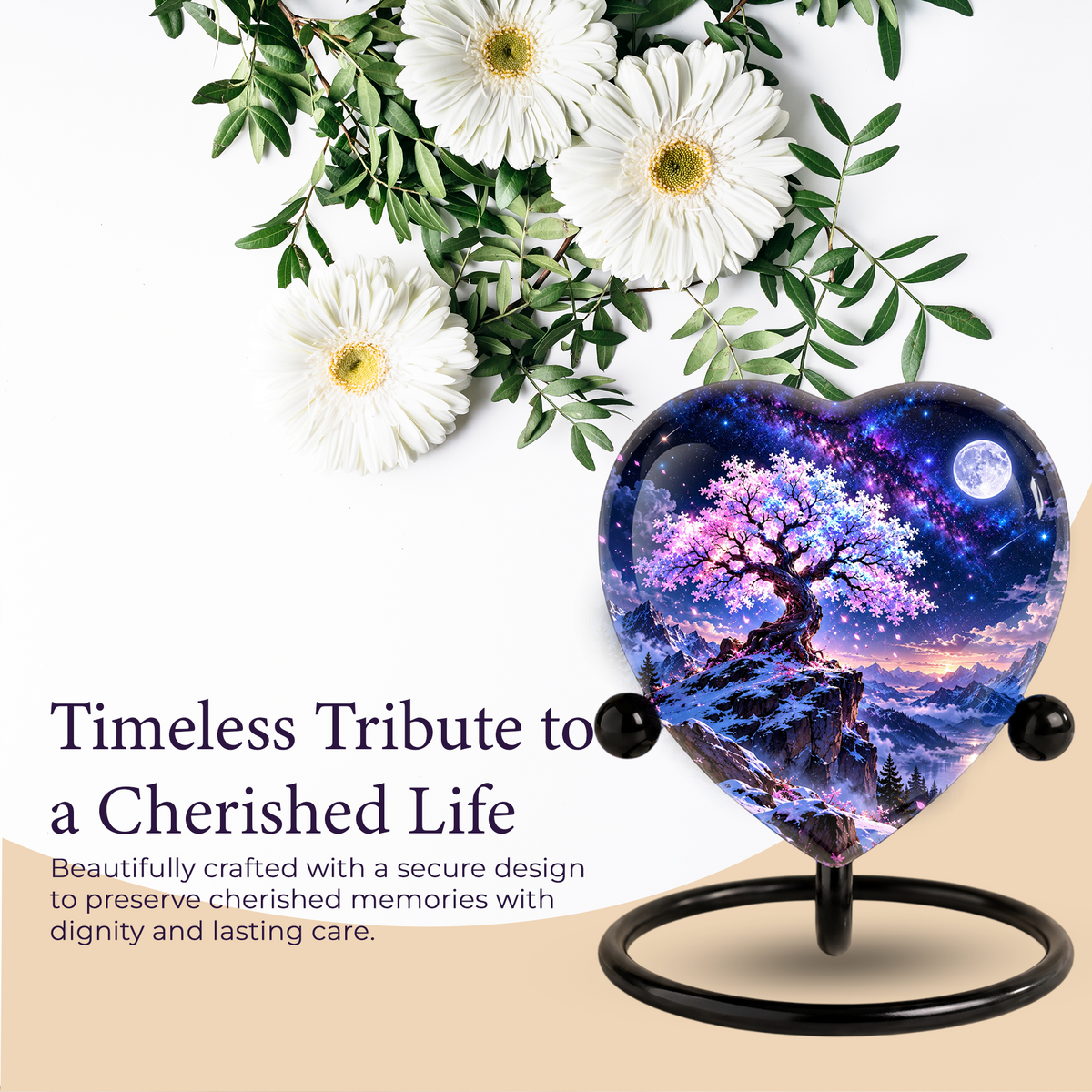 Cherry Blossom Adult Urn for Ashes, Tree of Life Memorial Urn, Pink Sakura Tree Cremation Urn