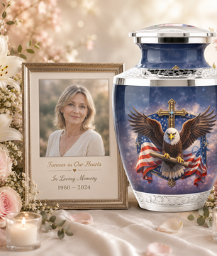 Eagle American Flag Cremation Urn for Dad, Patriotic Memorial Urn for Father, Military Keepsake