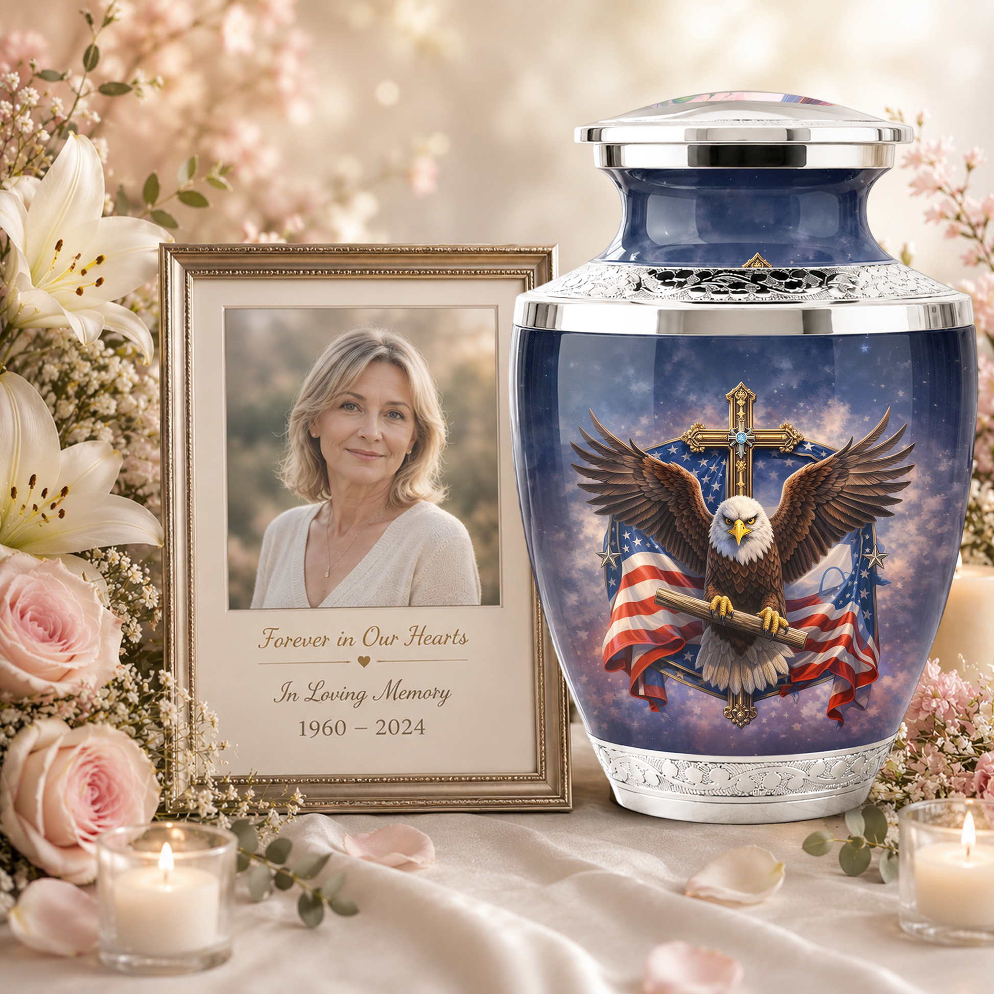 Eagle American Flag Cremation Urn for Dad, Patriotic Memorial Urn for Father, Military Keepsake
