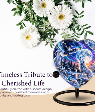 Eagle & Wolf Memorial Urn, Personalized Adult Urn, Large Urn for Human Ashes, Unique Cremation Urn