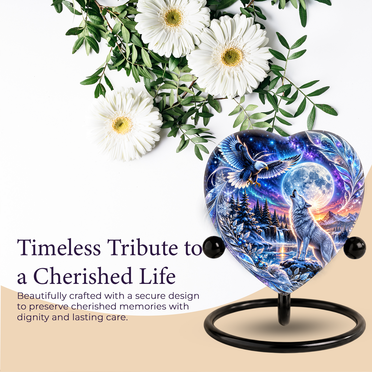 Eagle & Wolf Memorial Urn, Personalized Adult Urn, Large Urn for Human Ashes, Unique Cremation Urn