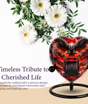 Eagle Truck Adult Urn for Ashes, Personalized Adult Cremation Urn, Red Black Semi Truck Memorial Urn