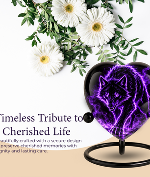 Purple Wolf Adult Cremation Urn for Ashes, Black Wolf Memorial Urn, Personalized Heart Shaped Adult Urn, Wolf Cremation Urn