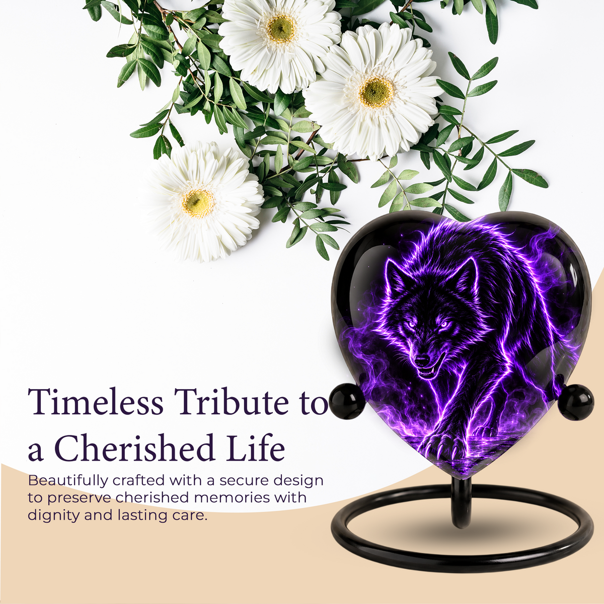 Purple Wolf Adult Cremation Urn for Ashes, Black Wolf Memorial Urn, Personalized Heart Shaped Adult Urn, Wolf Cremation Urn