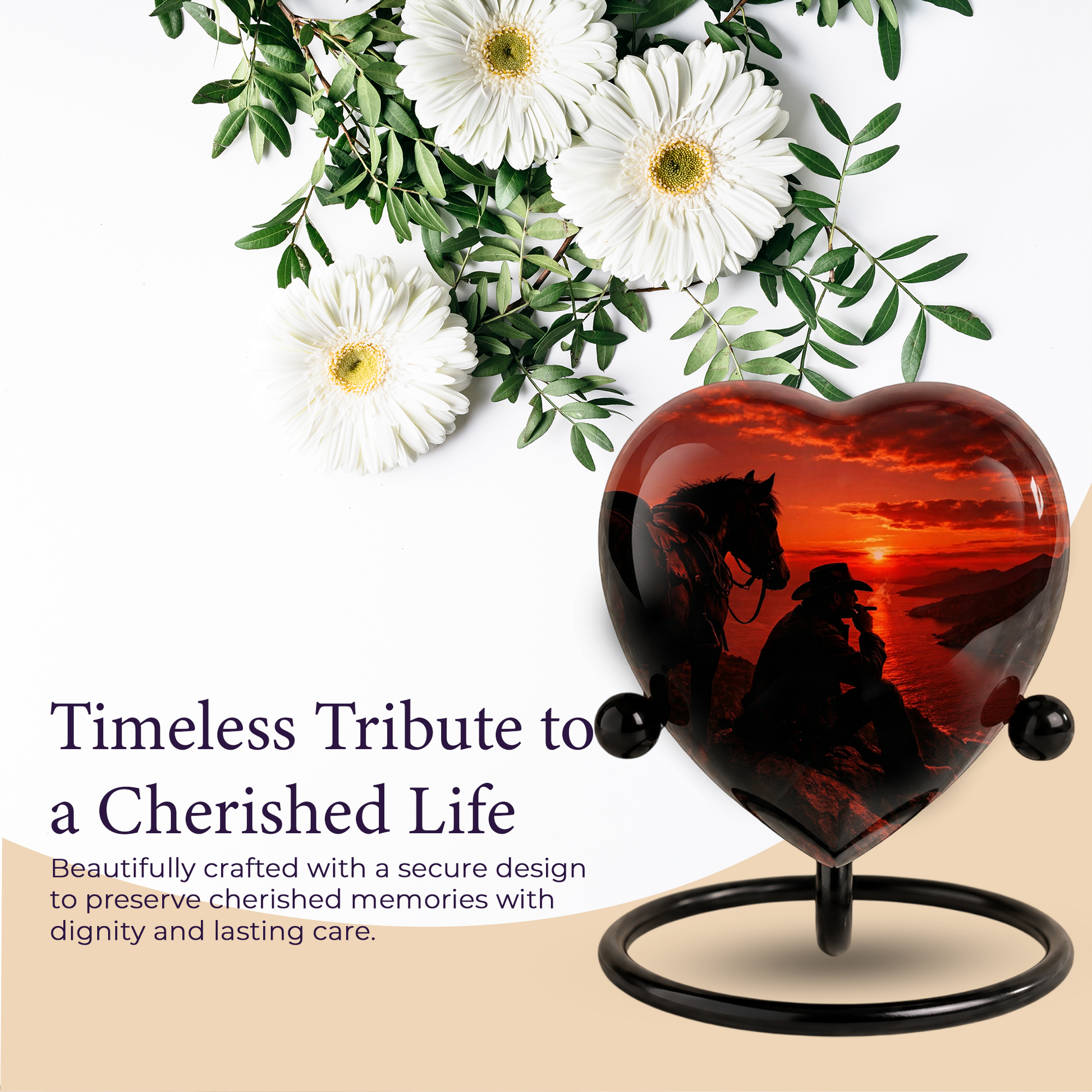Cowboy Sunset Urn for Dad, Personalized Western Cremation Urn for Adult Male Ashes