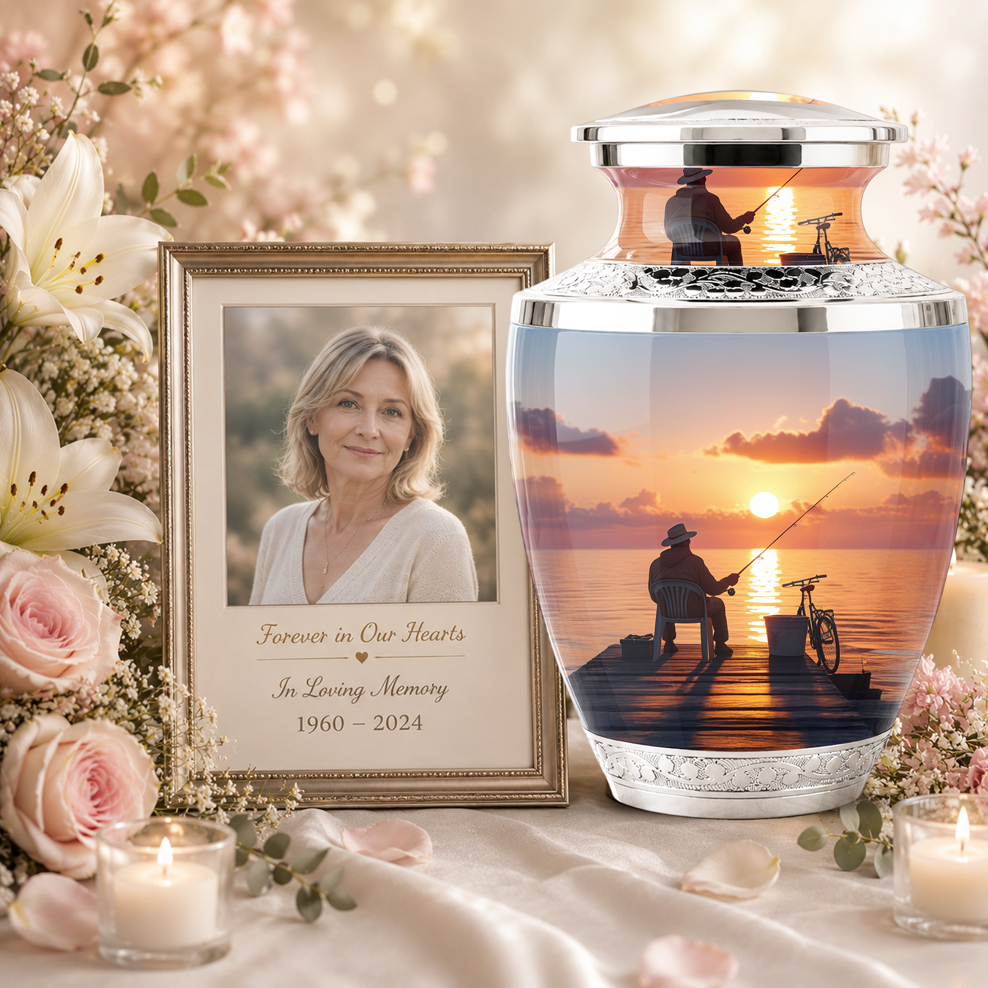 Gone Fishing Cremation Urn for Dad, Personalized Fisherman Funeral Urn for Male