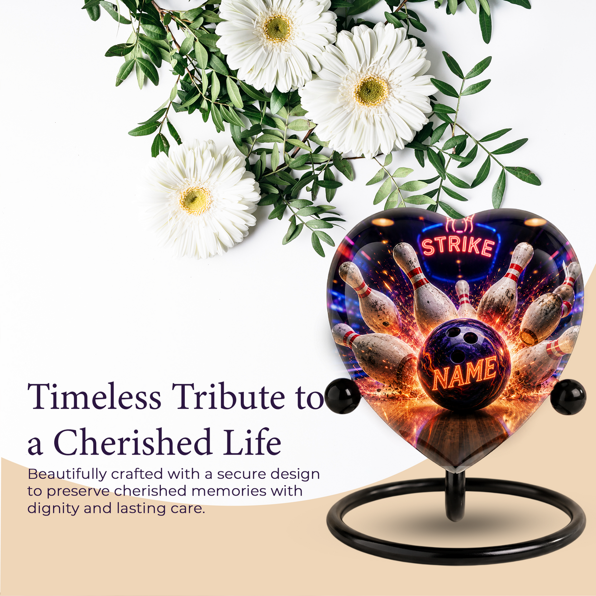 Bowling Urn – Personalized Bowling Cremation Urn for Ashes Heart-Shaped Adult Cremation Urn for Bowlers