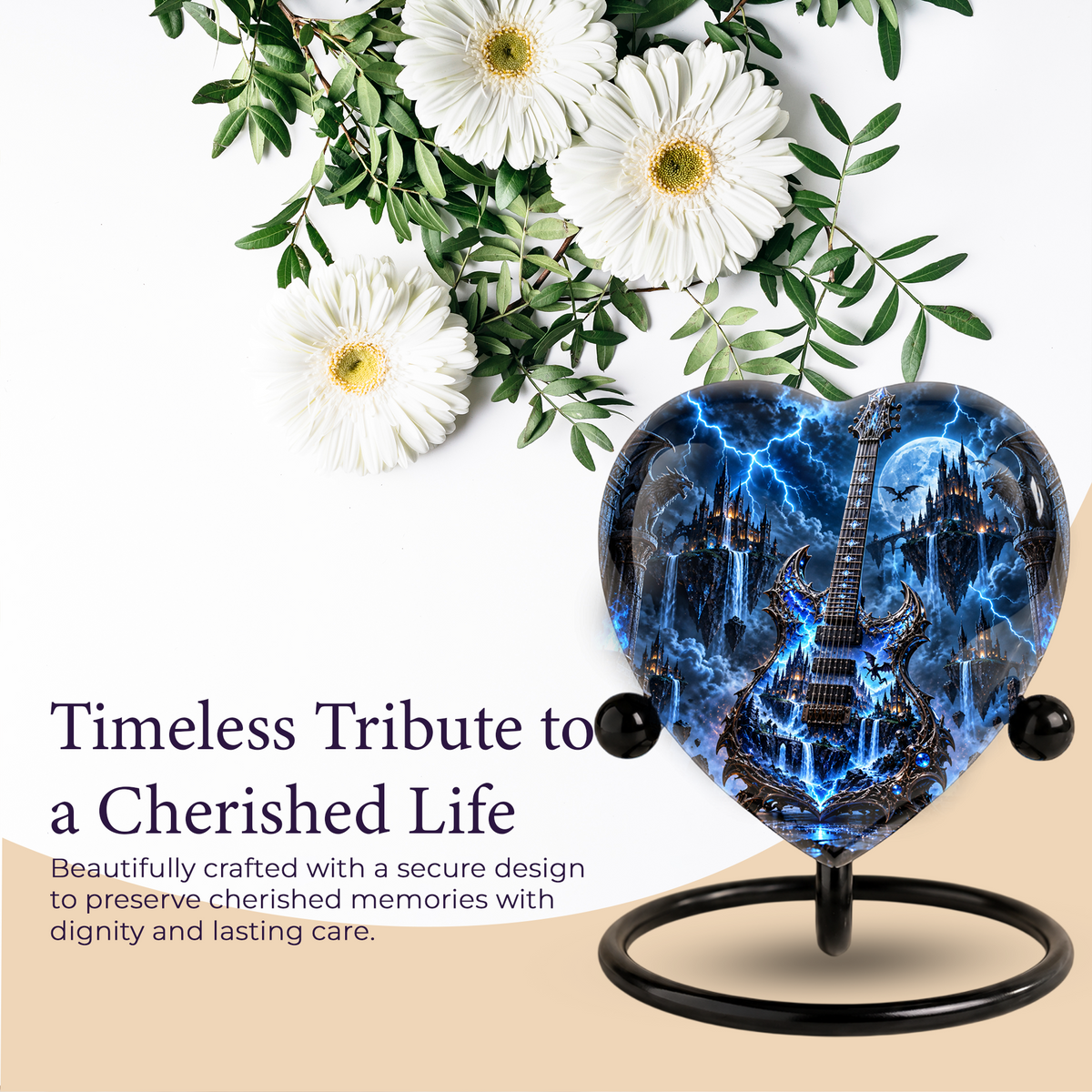 Fantasy Guitar Cremation Urn for Ashes, Musician Memorial Urn, Personalized Guitar Urn,