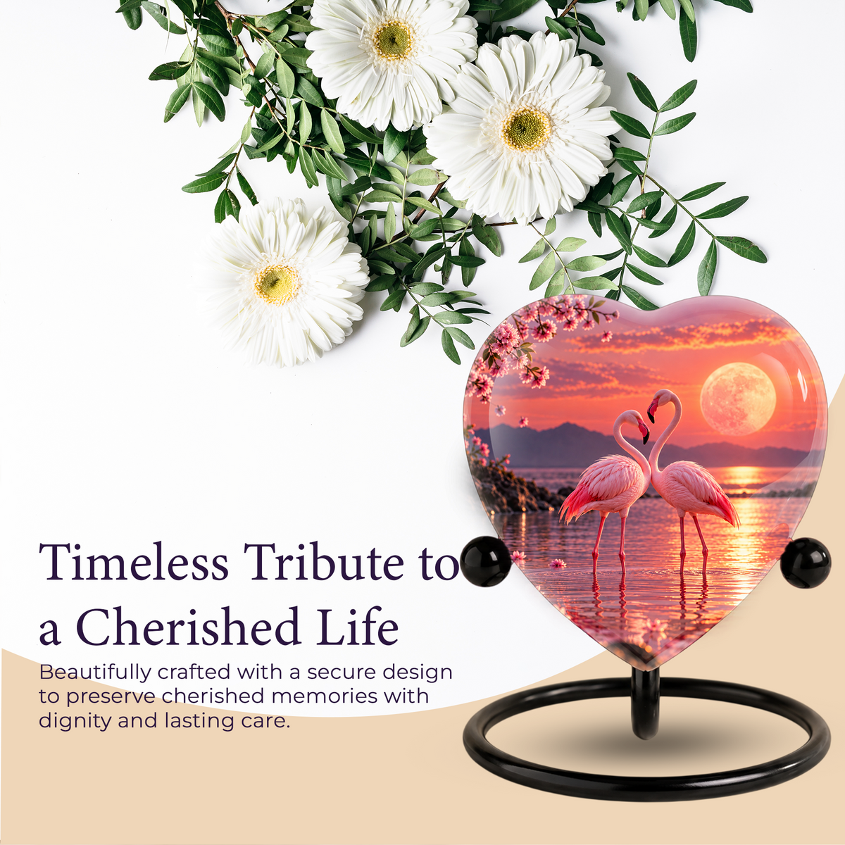 Flamingo Heart Adult Cremation Urn for Ashes, Personalized Memorial Urn for Adults,