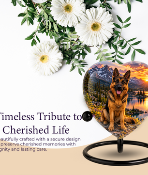 German Shepherd Heart Cremation Urn for Ashes, Personalized Adult Memorial Urn Heart Shaped Pet Memorial