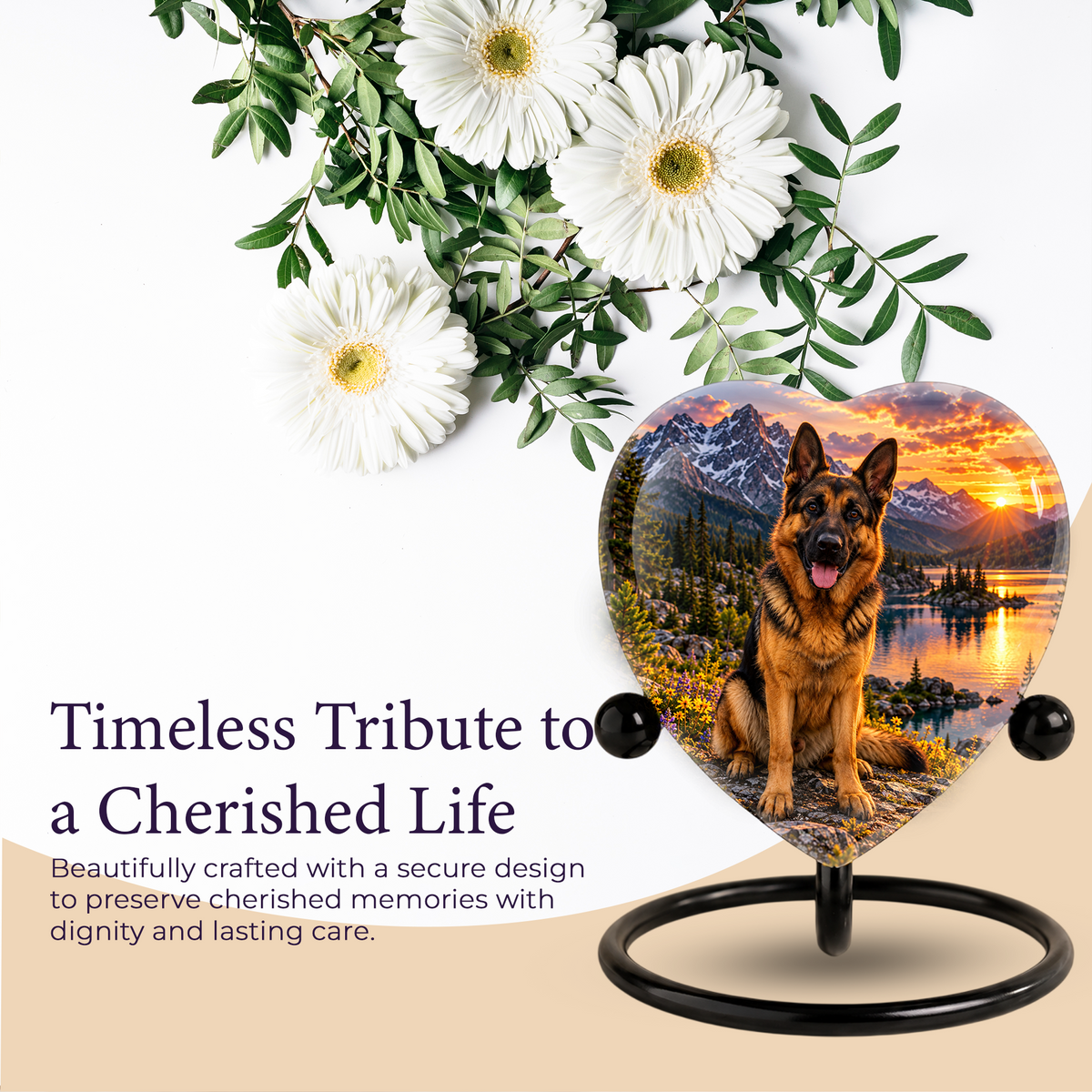 German Shepherd Heart Cremation Urn for Ashes, Personalized Adult Memorial Urn Heart Shaped Pet Memorial