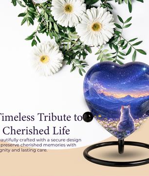 Celestial Cat Adult Urn for Ashes – Starry Night Mountain Cat Memorial Urn, Beautiful Adult Cremation Urn