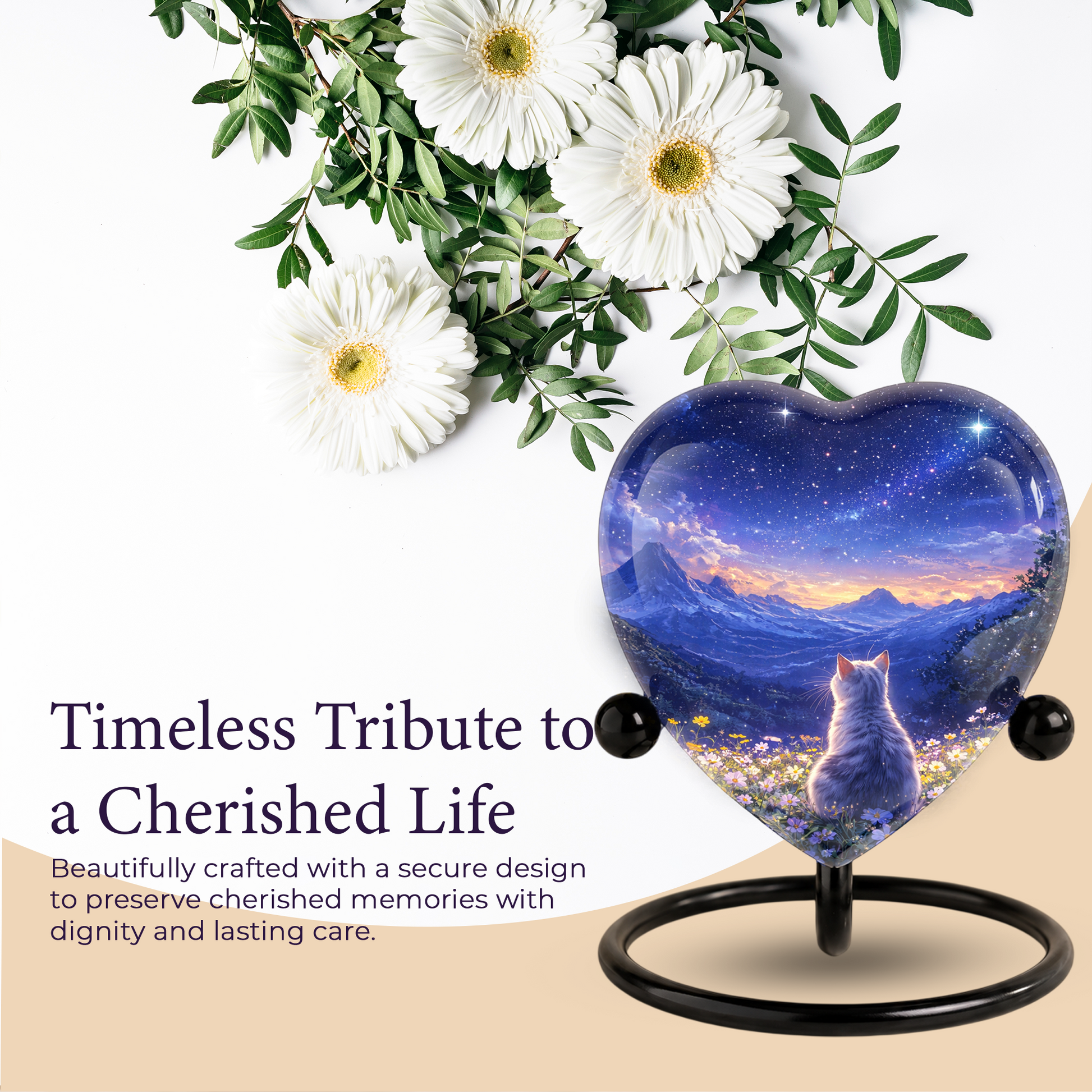 Celestial Cat Adult Urn for Ashes – Starry Night Mountain Cat Memorial Urn, Beautiful Adult Cremation Urn