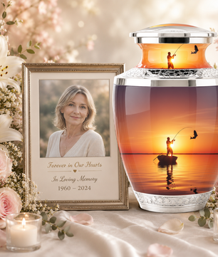 Gone Fishing Cremation Urn for Dad, Personalized Fishing Urn for Human Ashes