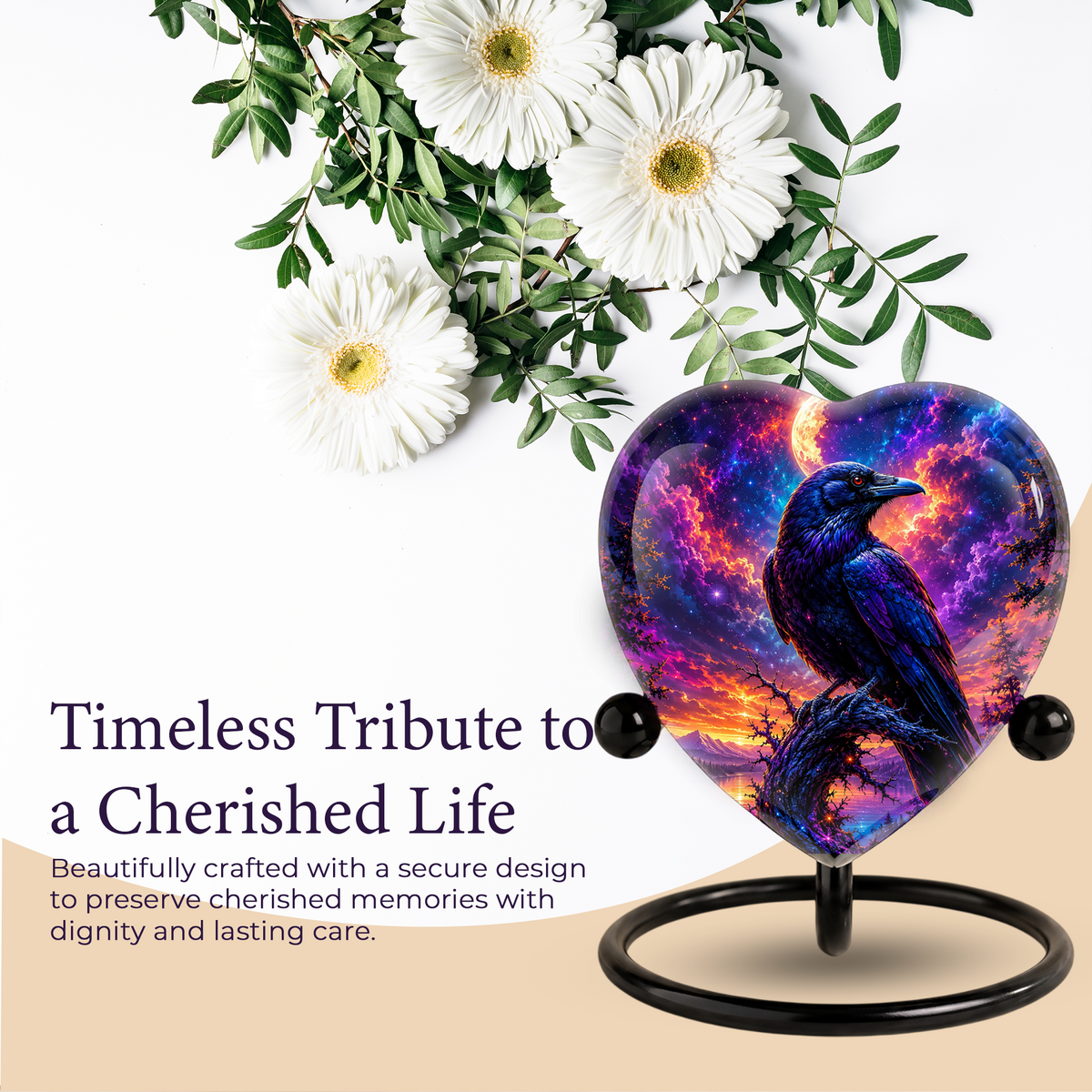 Raven Heart Cremation Urn for Adults – Unique Adult Urn for Ashes