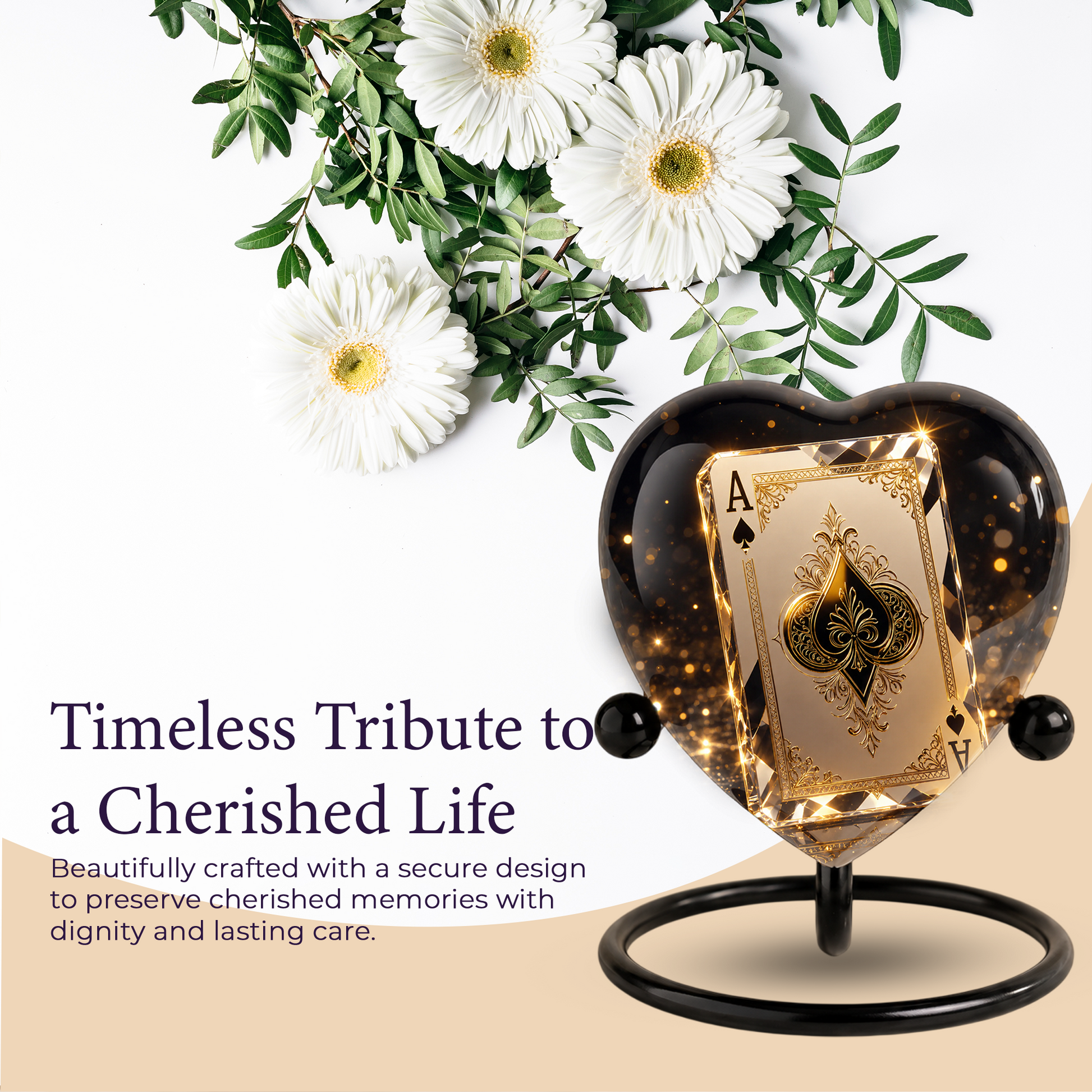 Ace of Spades Adult Urn – Luxury Playing Card Heart Design Adult Cremation Urn for Ashes