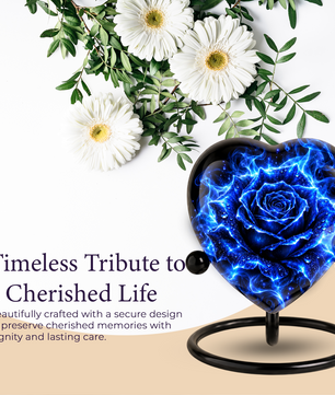 Blue Rose Adult Cremation Urn for Ashes, Personalized Blue Rose Memorial Urn, Heart Shaped Adult Urn, Blue Flower Cremation Urn