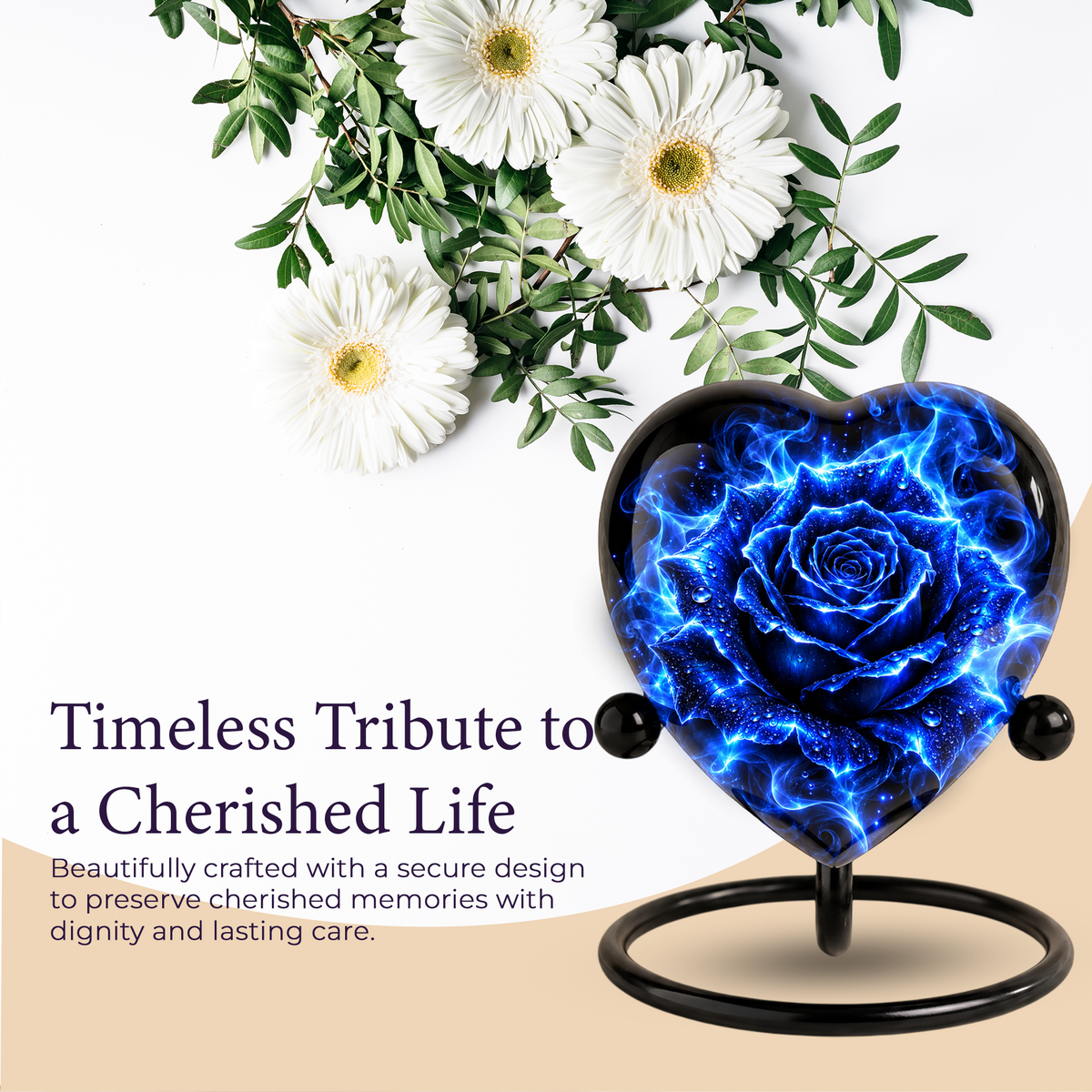 Blue Rose Adult Cremation Urn for Ashes, Personalized Blue Rose Memorial Urn, Heart Shaped Adult Urn, Blue Flower Cremation Urn