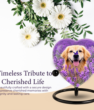 Personalized Dog Urn for Ashes – Golden Retriever Butterfly & Lavender Heart Memorial Pet Urn