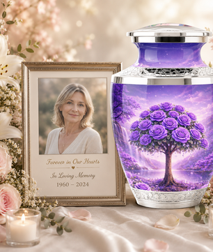 Purple Rose Cremation Urn for Mom, Lavender Rose Memorial Urn, Mother Keepsake for Ashes