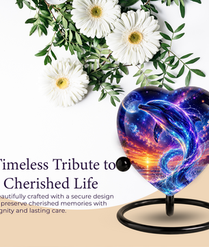 Neon Dolphin Urn for Ashes, Ocean Memorial Urn, Heart Shaped Dolphin Urn