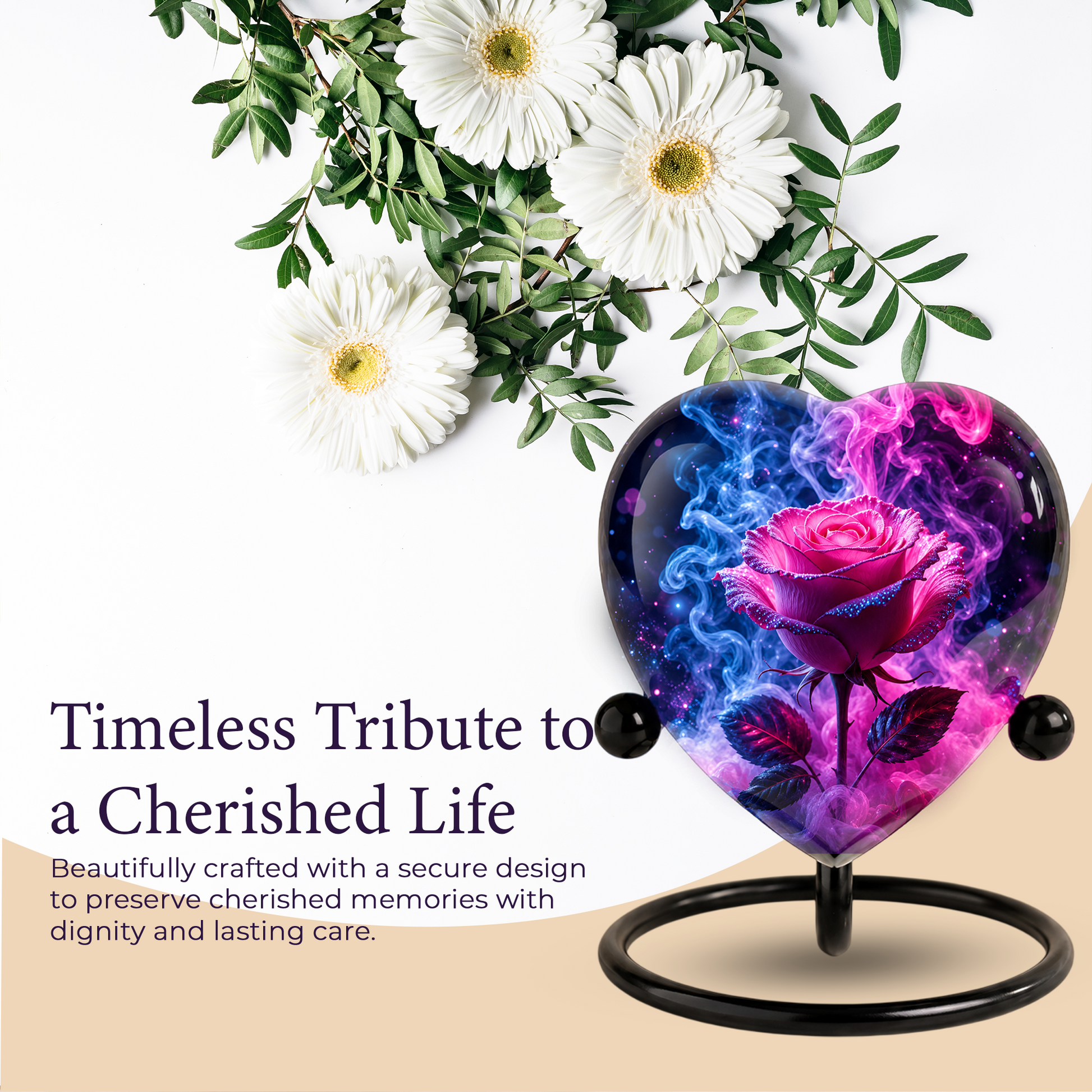 Pink Rose Adult Urn – Adult Urn for Ashes, Rose Cremation Urn, Heart-Shaped Adult Cremation Urn