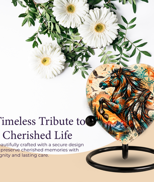 Horse Adult Urn for Ashes, Native American Inspired Horse Memorial Urn, Tribal Feather Cremation Urn