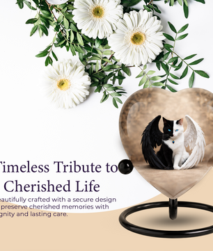 Adult Urn for Ashes – Heart Shaped Adult Cremation Urn with Angel Cat Wings
