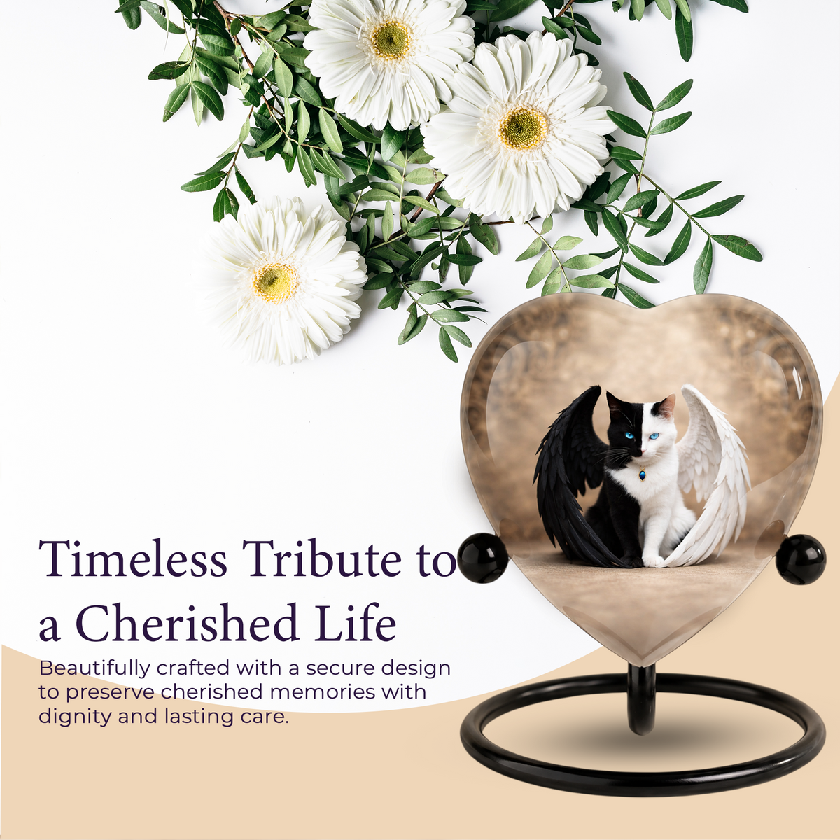 Adult Urn for Ashes – Heart Shaped Adult Cremation Urn with Angel Cat Wings