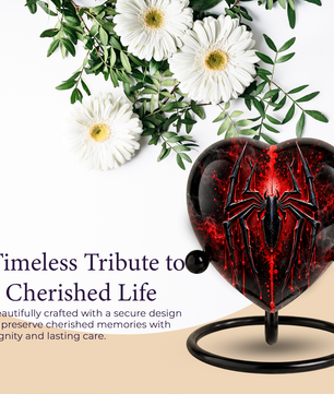 Spider Cremation Urn for Ashes, Gothic Spider Urn, Black Spider Memorial Urn, Red Spider Web Urn, Dark Fantasy Adult Urn, Personalized Heart Urn