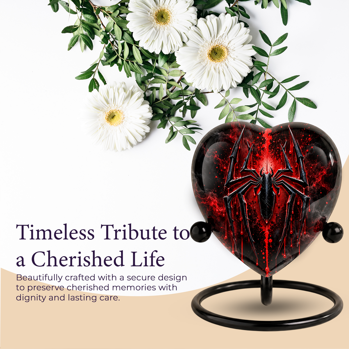 Spider Cremation Urn for Ashes, Gothic Spider Urn, Black Spider Memorial Urn, Red Spider Web Urn, Dark Fantasy Adult Urn, Personalized Heart Urn