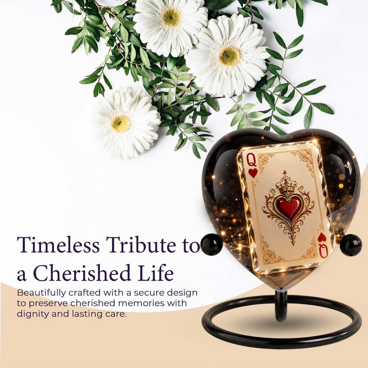 Queen of Hearts Adult Urn – Elegant Adult Cremation Urn for Ashes, Heart Memorial Urn