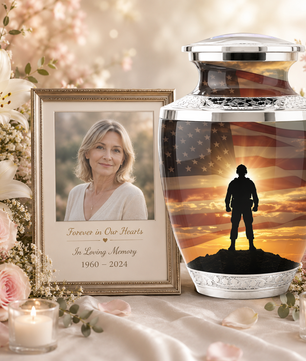 Military Veteran Cremation Urn for Dad, Patriotic American Flag Memorial Urn for Father