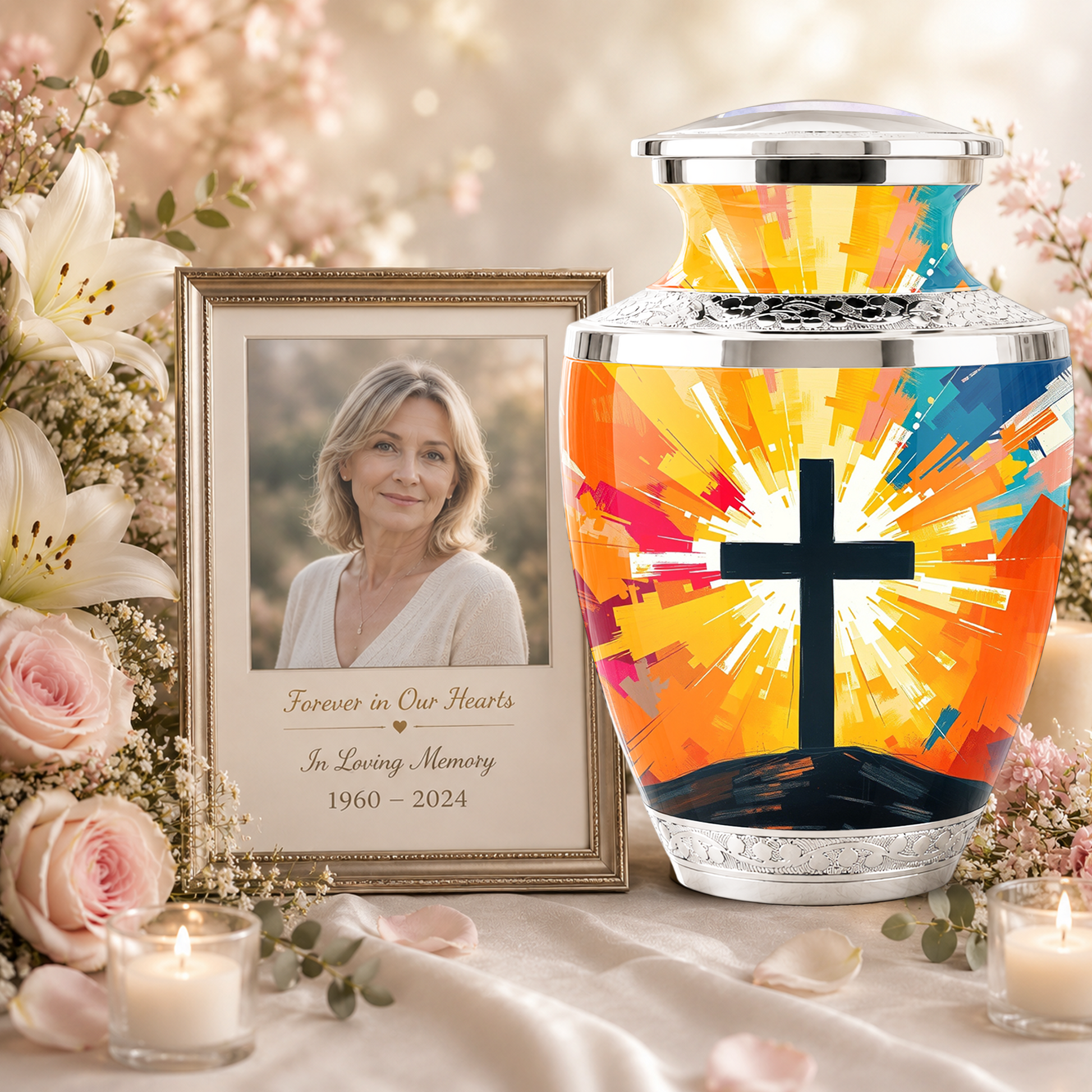Religious Cross Cremation Urn for Men & Women, Personalized Christian Memorial Urn