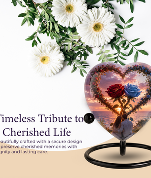 Heart Shaped Adult Cremation Urn for Ashes – Beautiful Rose Memorial Urn for Loved Ones