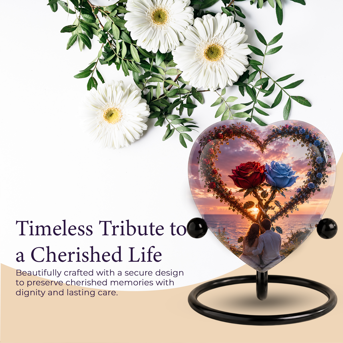 Heart Shaped Adult Cremation Urn for Ashes – Beautiful Rose Memorial Urn for Loved Ones