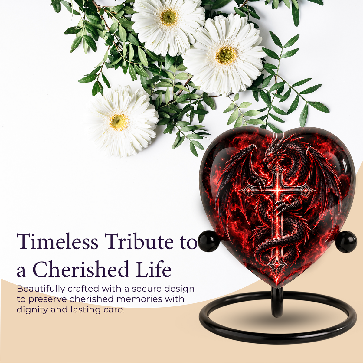 Red Dragon Cremation Urn for Ashes, Dragon Cross Memorial Urn, Gothic Fantasy Adult Urn, Personalized Dragon Urn for Men, Heart Shaped Urn