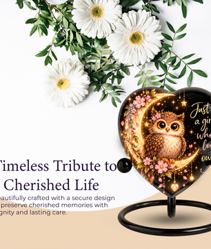 Owl Adult Cremation Urn for Ashes, Personalized Owl Memorial Urn, Heart Shaped Adult Urn, Owl Lover Cremation Urn, Floral Animal Urn