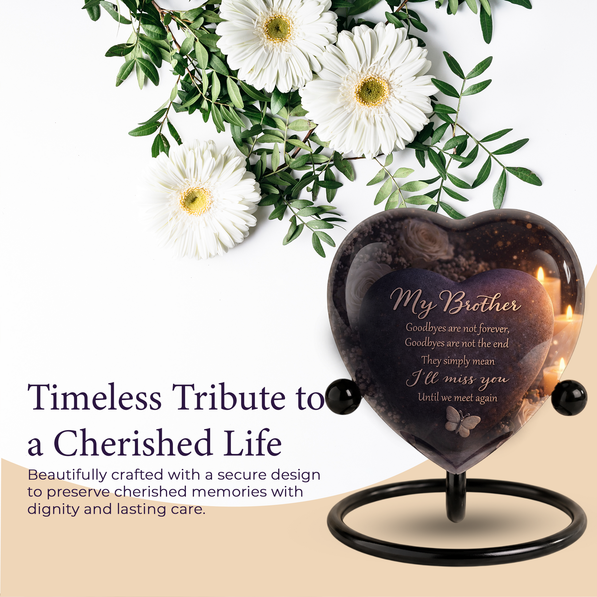 Heart-Shaped Brother Memorial, Adult Cremation Urn, Adult Urns for Ashes, Brother Keepsake Urn