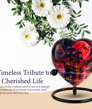 Pirate Ship Adult Cremation Urn for Ashes – Red Moon Nautical Memorial Urn,