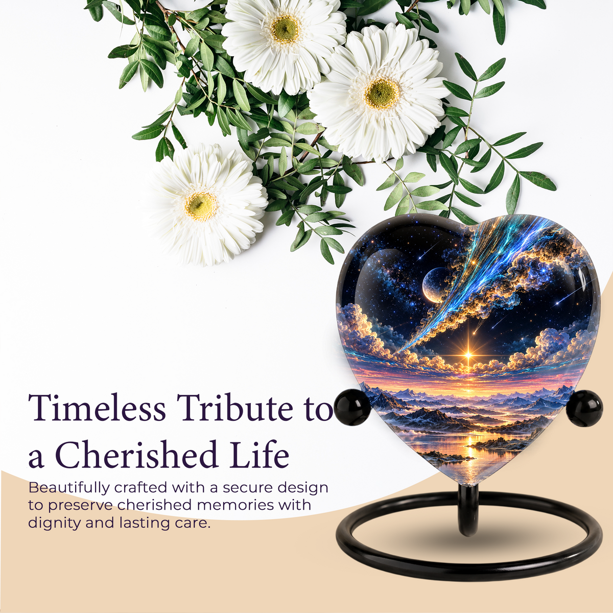 Optimized SEO Title Galaxy Mountain Heart Cremation Urn for Ashes, Personalized Adult Memorial Urn