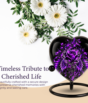 Purple Rose Heart Cremation Urn for Ashes, Purple Floral Urn, Heart Shaped Memorial Urn, Personalized Rose Urn, Gothic Flower Urn