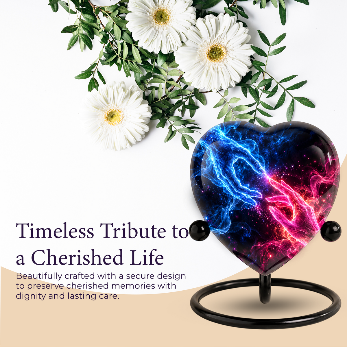 Blue and Pink Hands Memorial Urn for Ashes, Celestial Touch of Heaven Cremation Urn