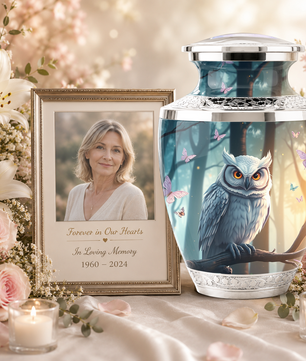 Owl Cremation Urn for Men & Women - Personalized Ashes Container for Adults