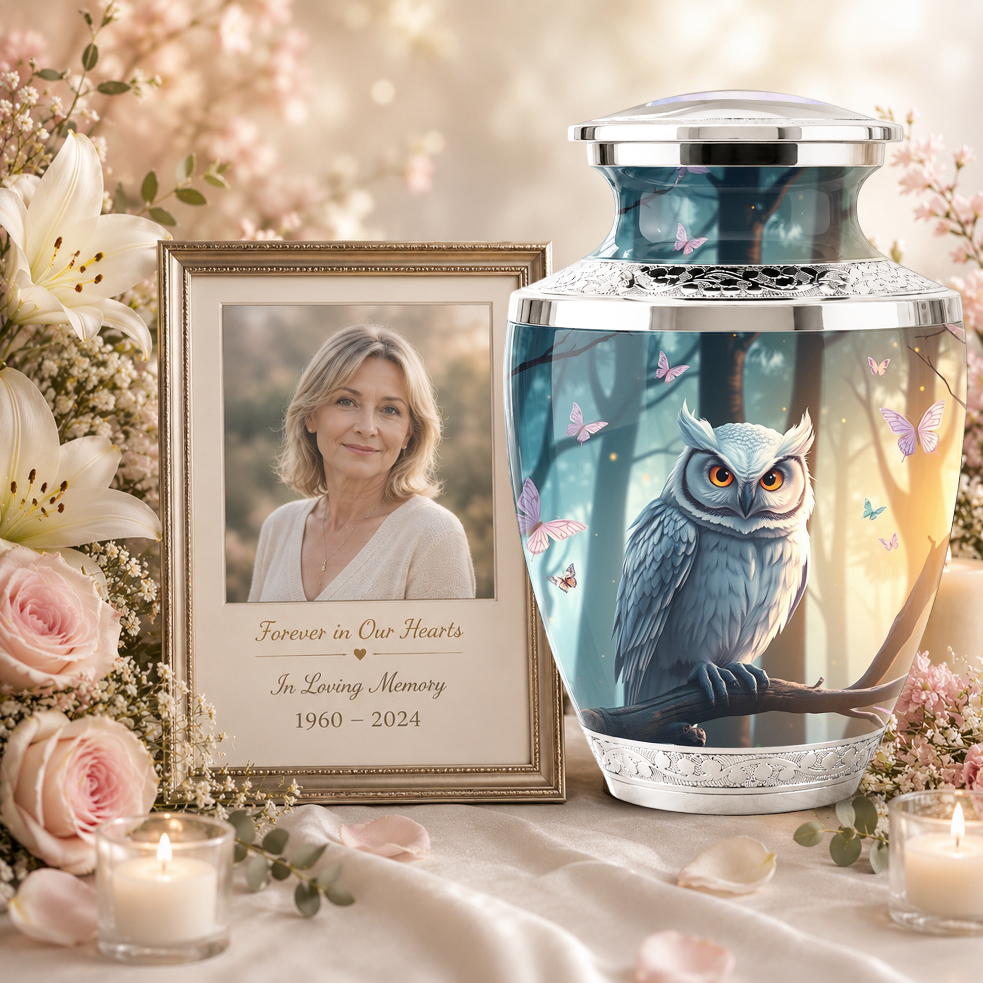 Owl Cremation Urn for Men & Women - Personalized Ashes Container for Adults