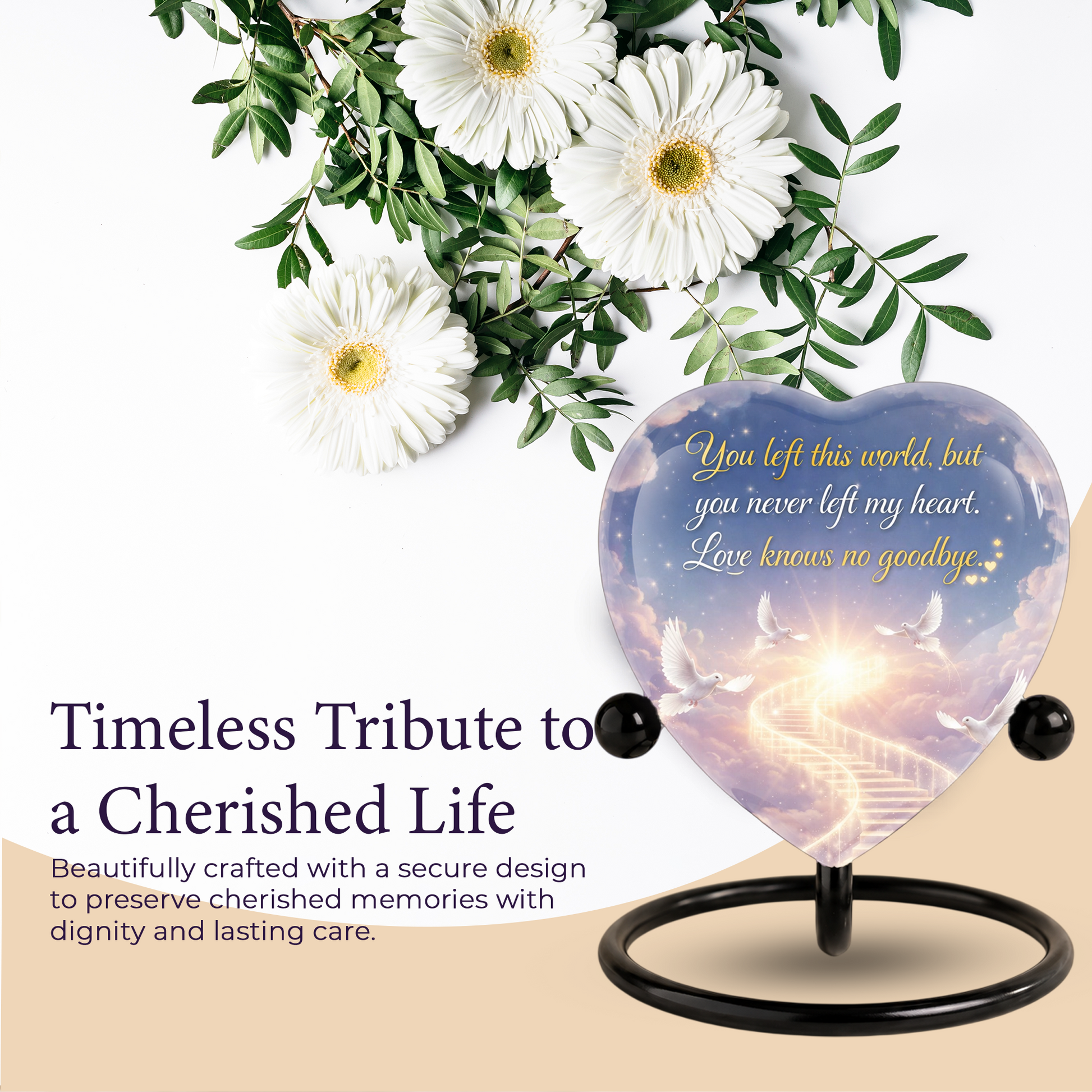 Heavenly Dove Heart Memorial Adult Cremation Urn, Adult Urns for Ashes, Peaceful Memorial Urn