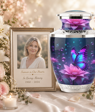 Blue Butterfly Cremation Urn for Mom, Flower Butterfly Personalized Urn for Human Ashes