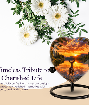 Deer Urn for Ashes, Heart Shaped Adult Cremation Urn, Personalized Deer Memorial Urn