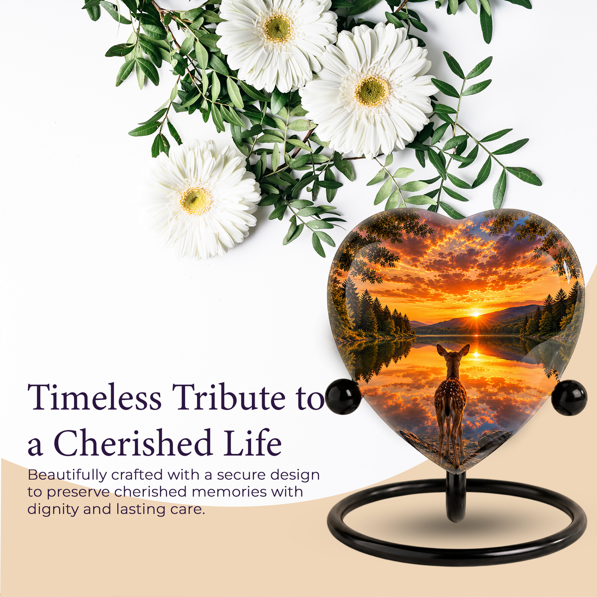 Deer Urn for Ashes, Heart Shaped Adult Cremation Urn, Personalized Deer Memorial Urn