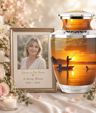 Gone Fishing Memorial Urn for Dad, Personalized Hunting Themed Urn for Human Ashes